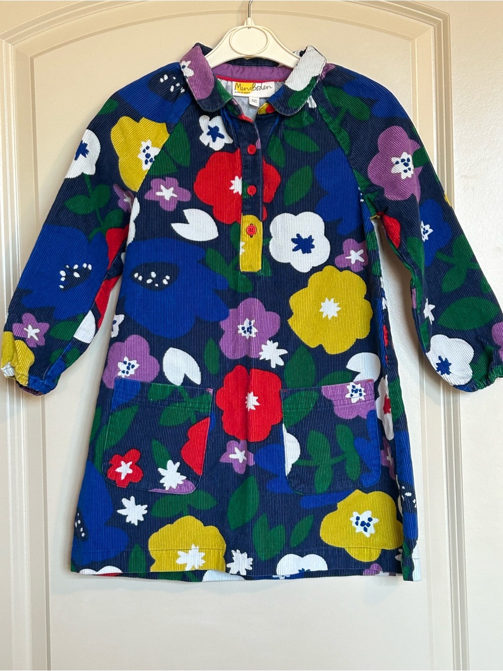 5-6Y Mini Boden Retro Bold Floral Corduroy Dress